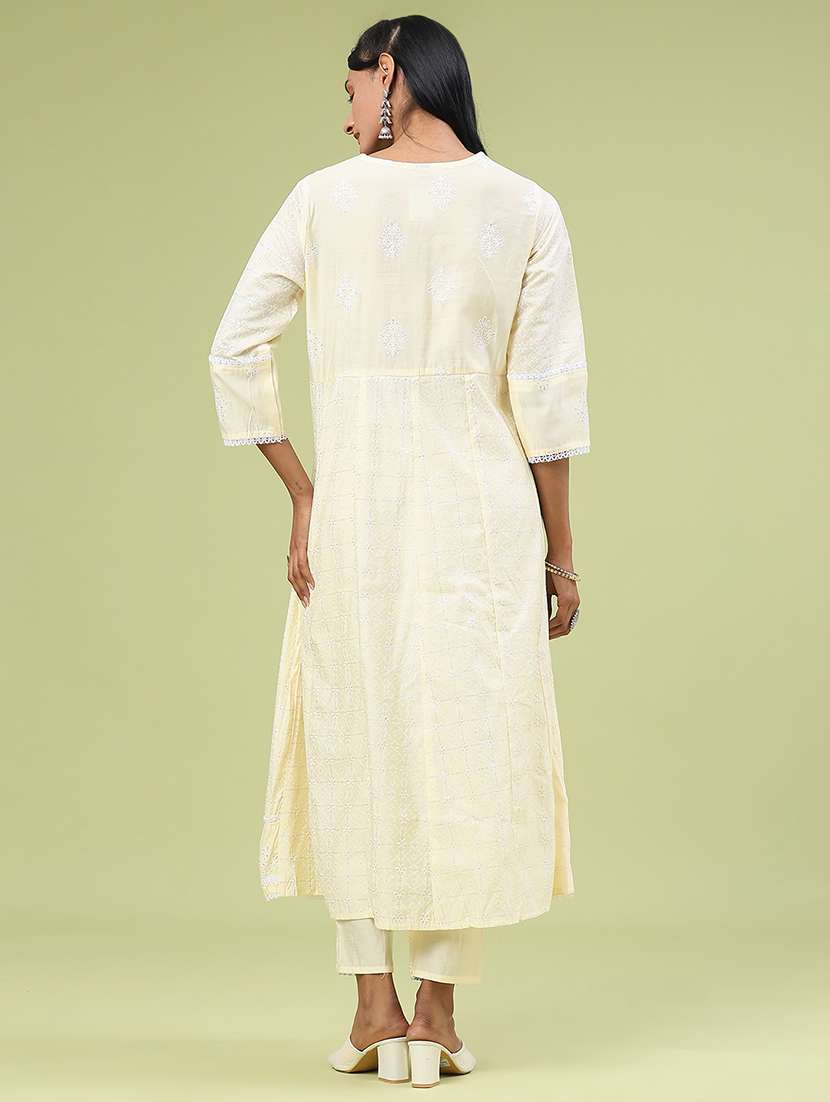 women solid with work three quarter sleeve kurta pant with dupatta set - 22317413 -  Standard Image - 4