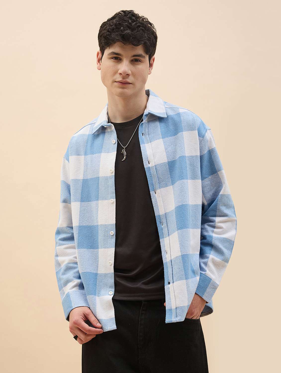men checkered long sleeve oversized casual shirt - 22317416 -  Standard Image - 1