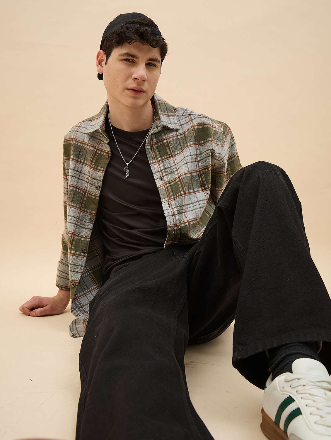 men checkered long sleeve oversized casual shirt