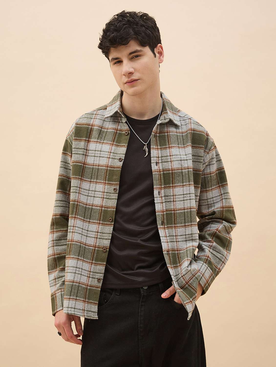 men checkered long sleeve oversized casual shirt - 22317417 -  Standard Image - 1