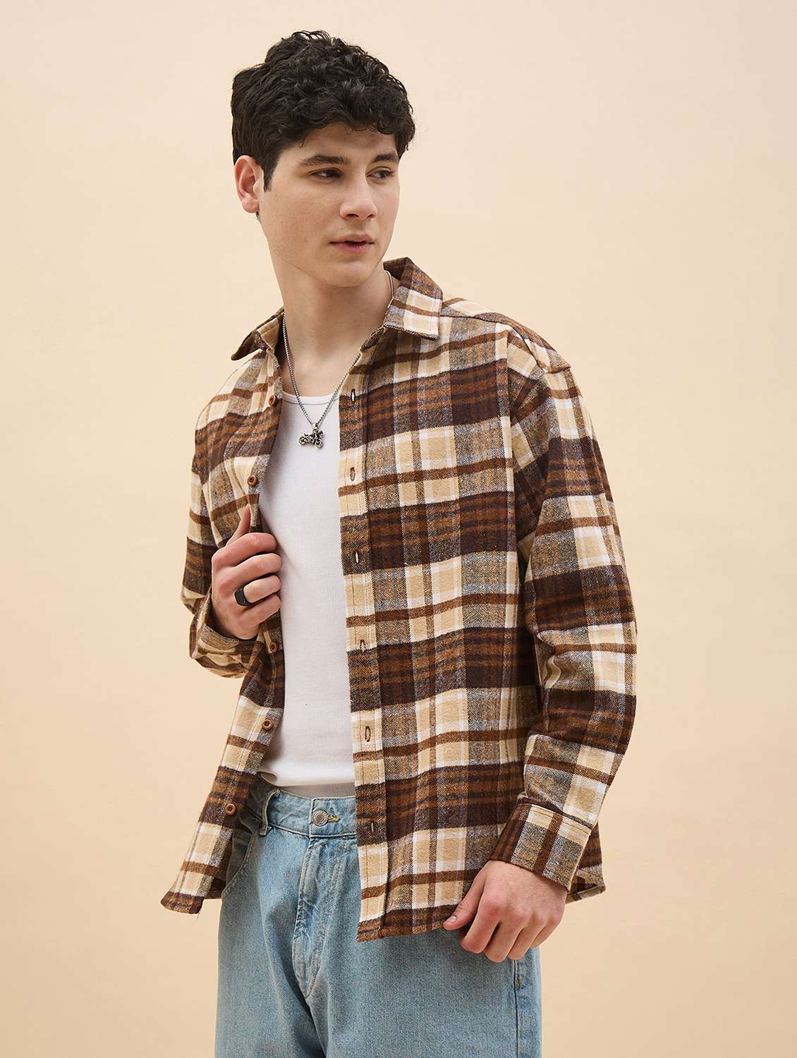 men checkered long sleeve oversized casual shirt - 22317418 -  Standard Image - 1