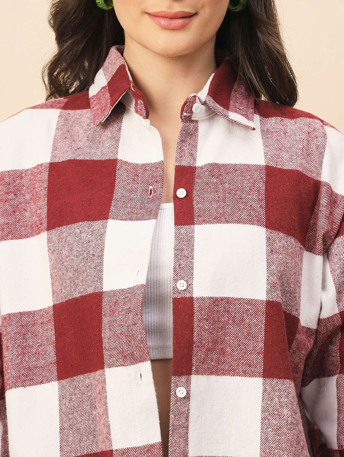 women checkered long sleeve oversized shacket - 22317420 -  Standard Image - 1