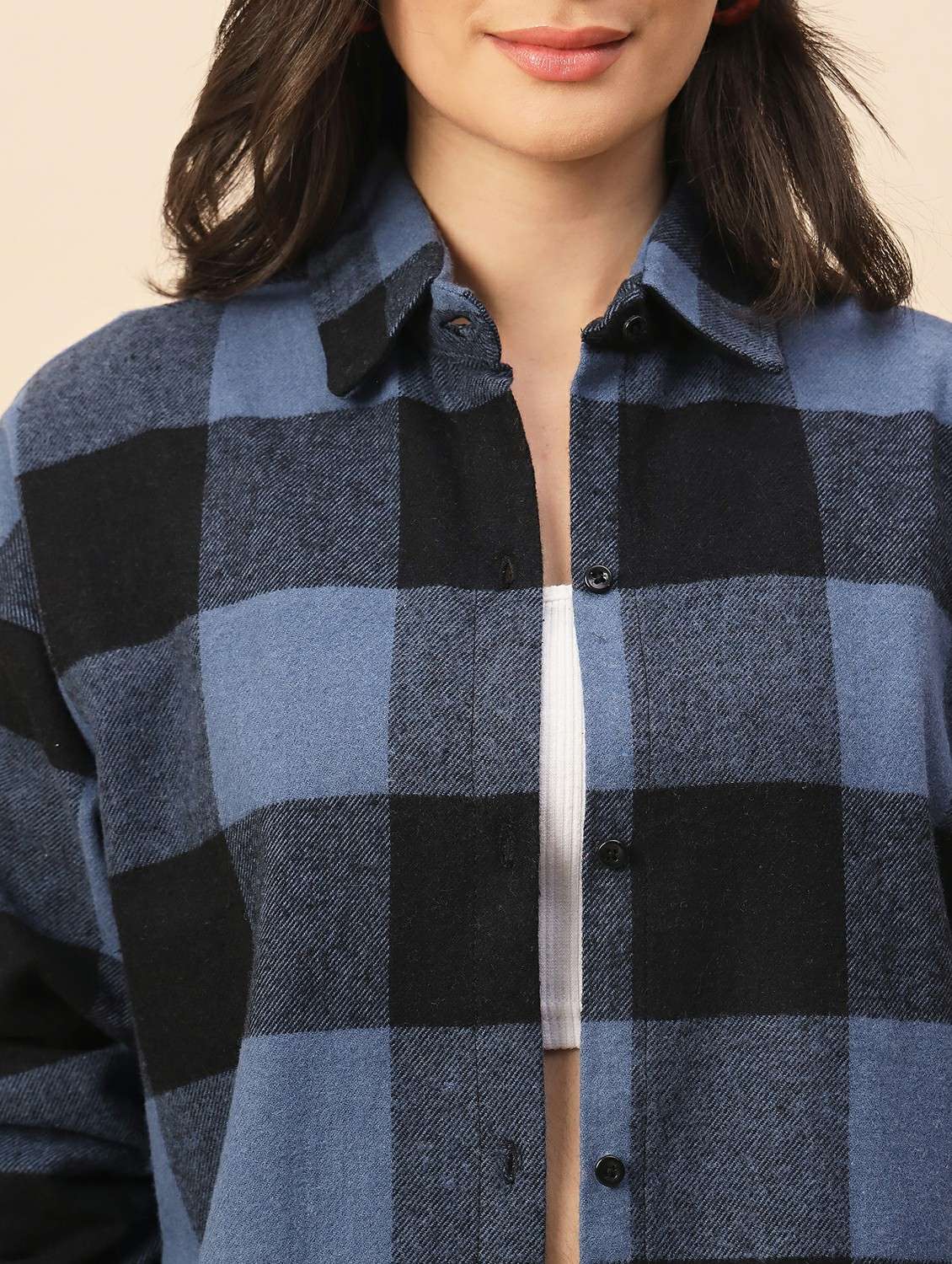 women checkered long sleeve oversized shacket - 22317421 -  Standard Image - 1