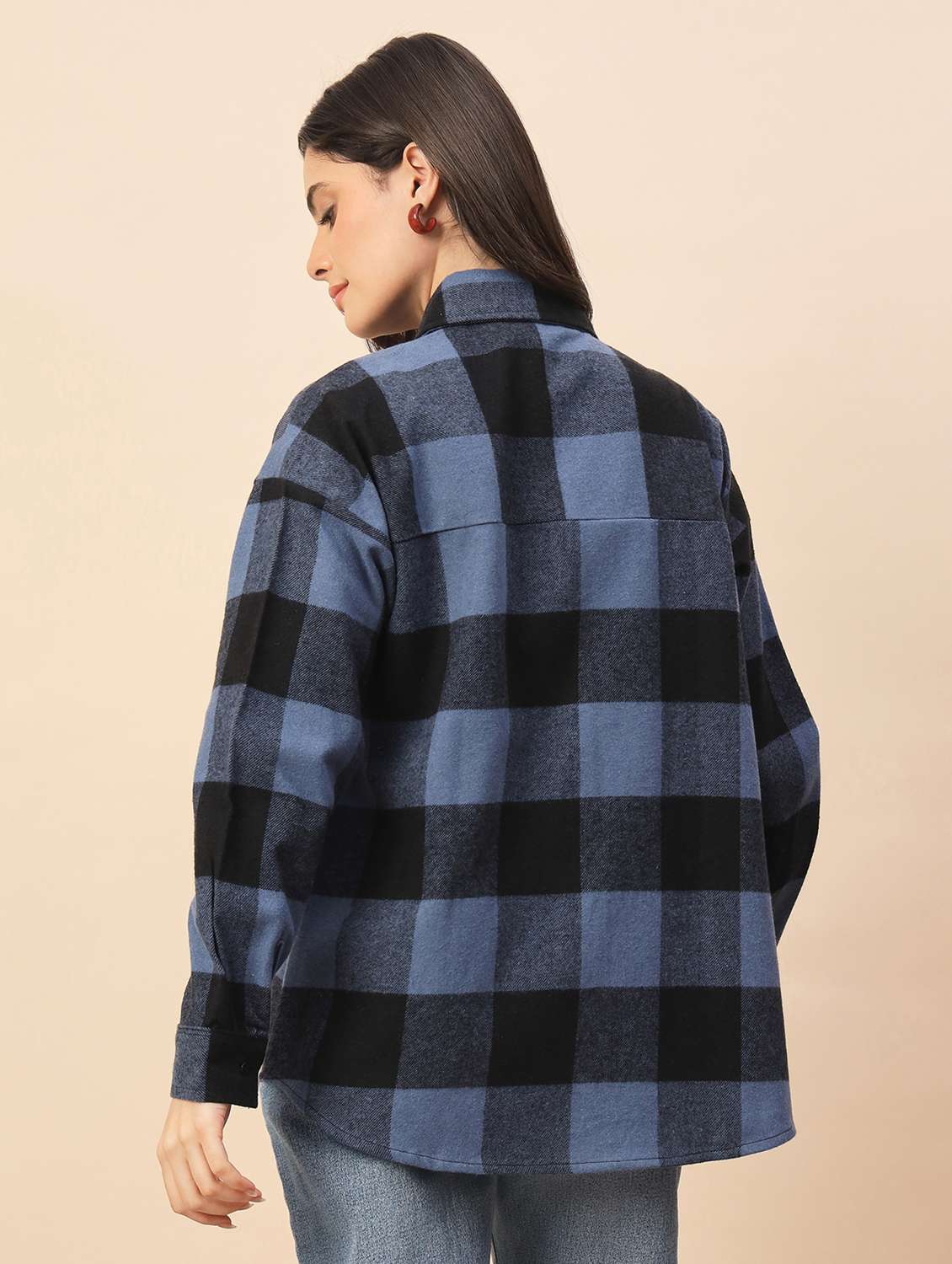 women checkered long sleeve oversized shacket - 22317421 -  Standard Image - 4