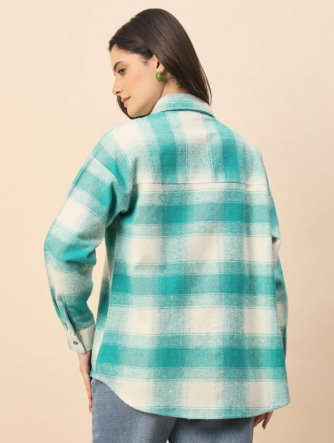 women checkered long sleeve oversized shacket - 22317422 -  Standard Image - 4
