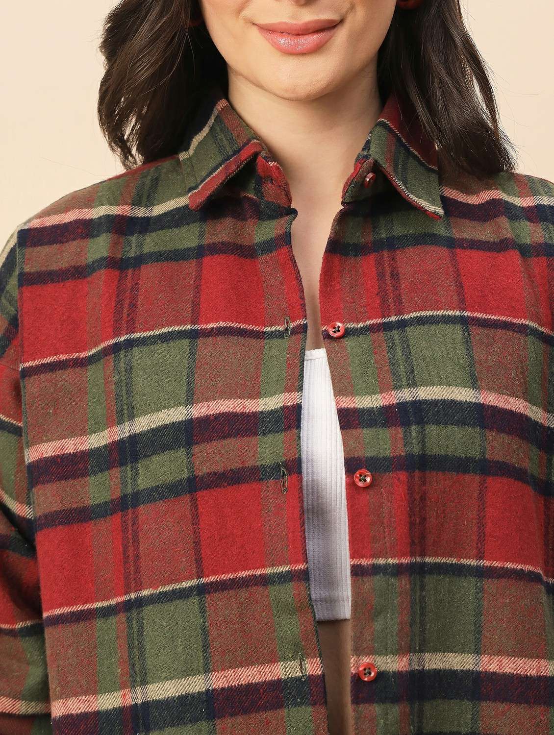 Women Checkered Long Sleeve Oversized Shacket - 22317423 -  Standard Image - 1