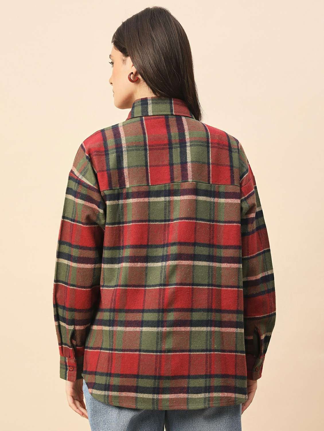 Women Checkered Long Sleeve Oversized Shacket - 22317423 -  Standard Image - 4