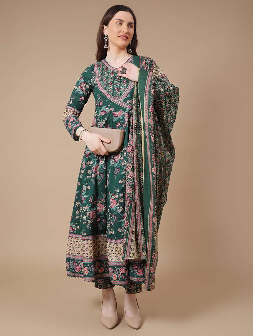 green cotton kurta pant  set