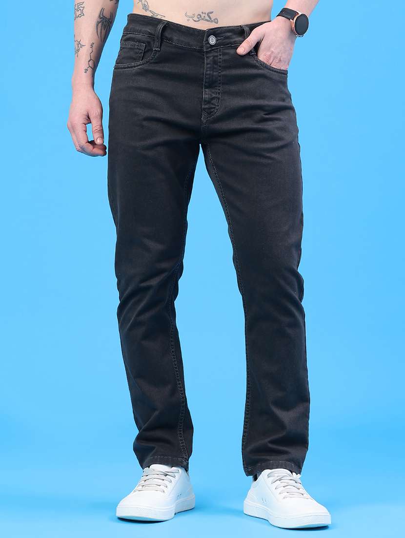men plain mid rise full length jeans
