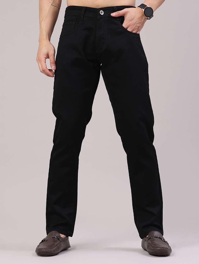 men plain mid rise full length jeans