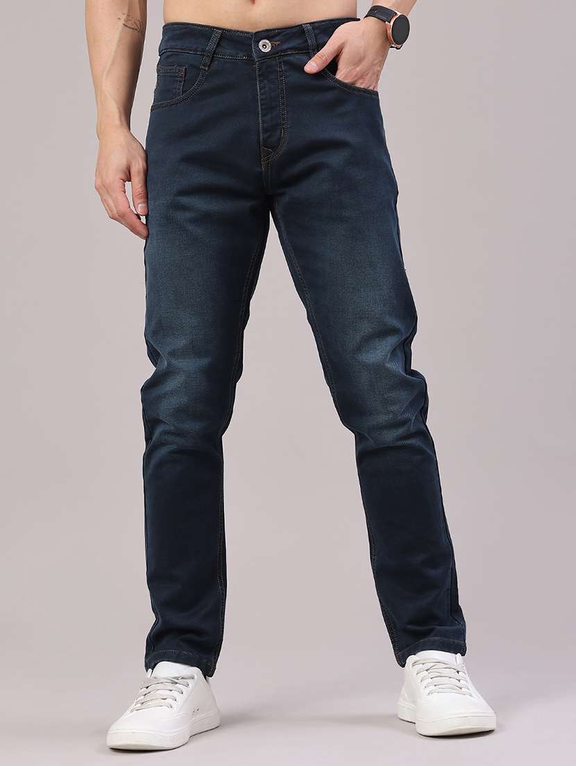 men washed mid rise full length slim fit jeans