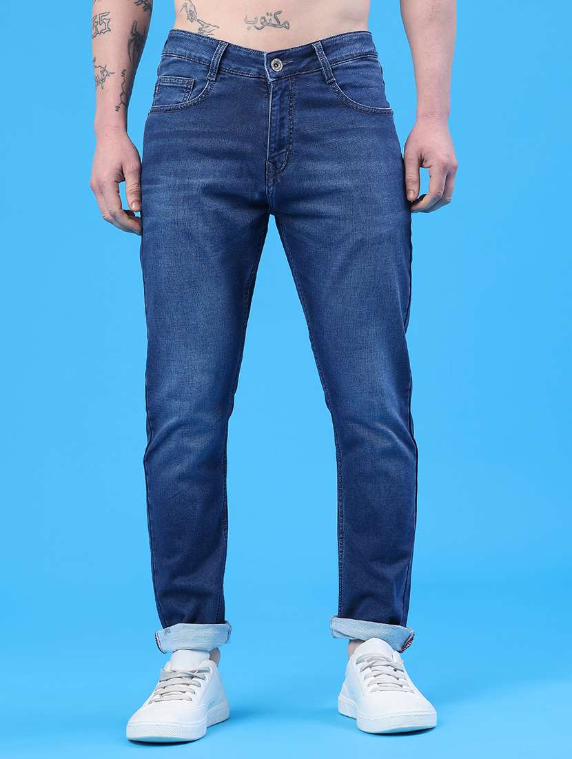 men washed mid rise full length slim fit jeans