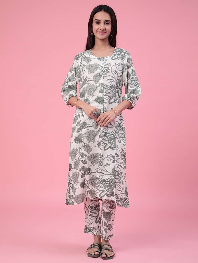 women printed three quarter sleeves ethnic co-ord set