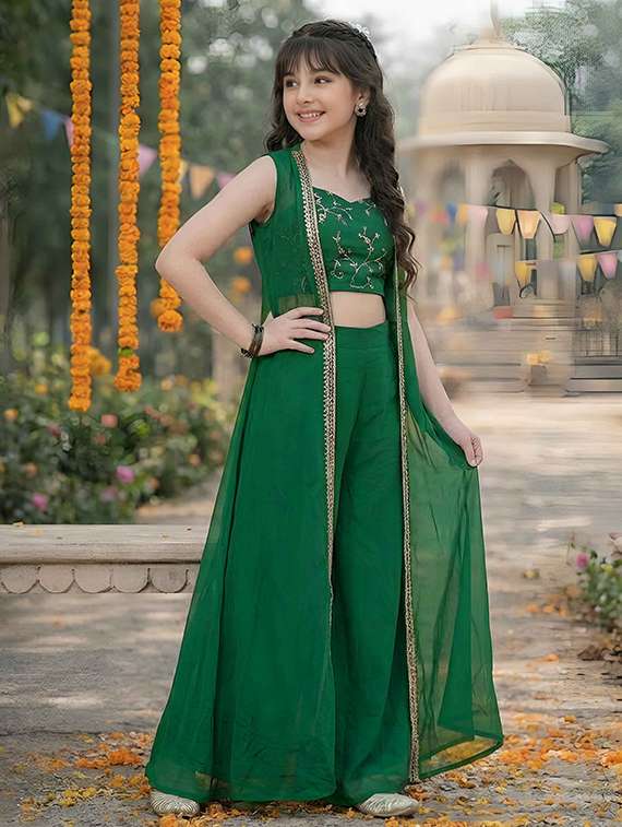 girls embroidered top and pant with shrug - 22317529 -  Standard Image - 1