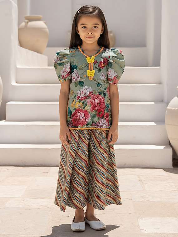 girls printed kurta and palazzo set