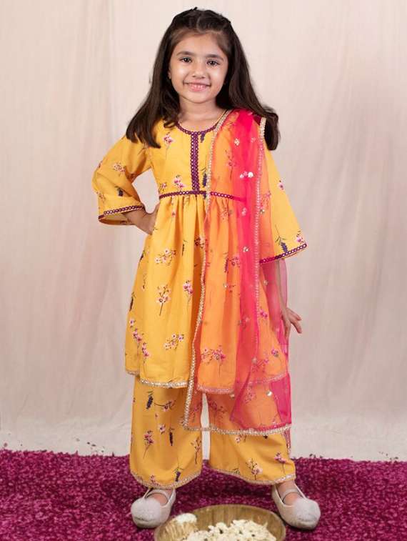 girls printed kurta and palazzo set - 22317595 -  Standard Image - 1