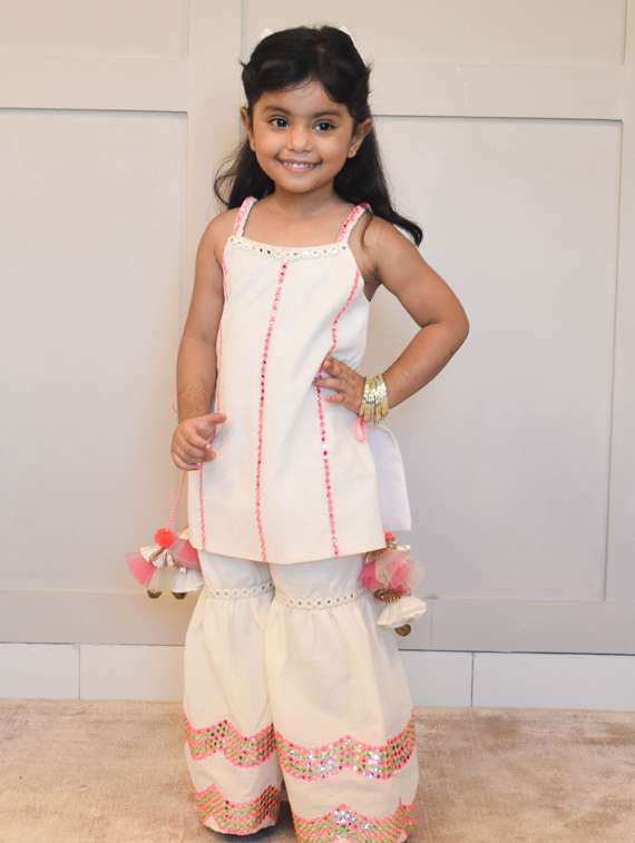 girls printed kurta and sharara set