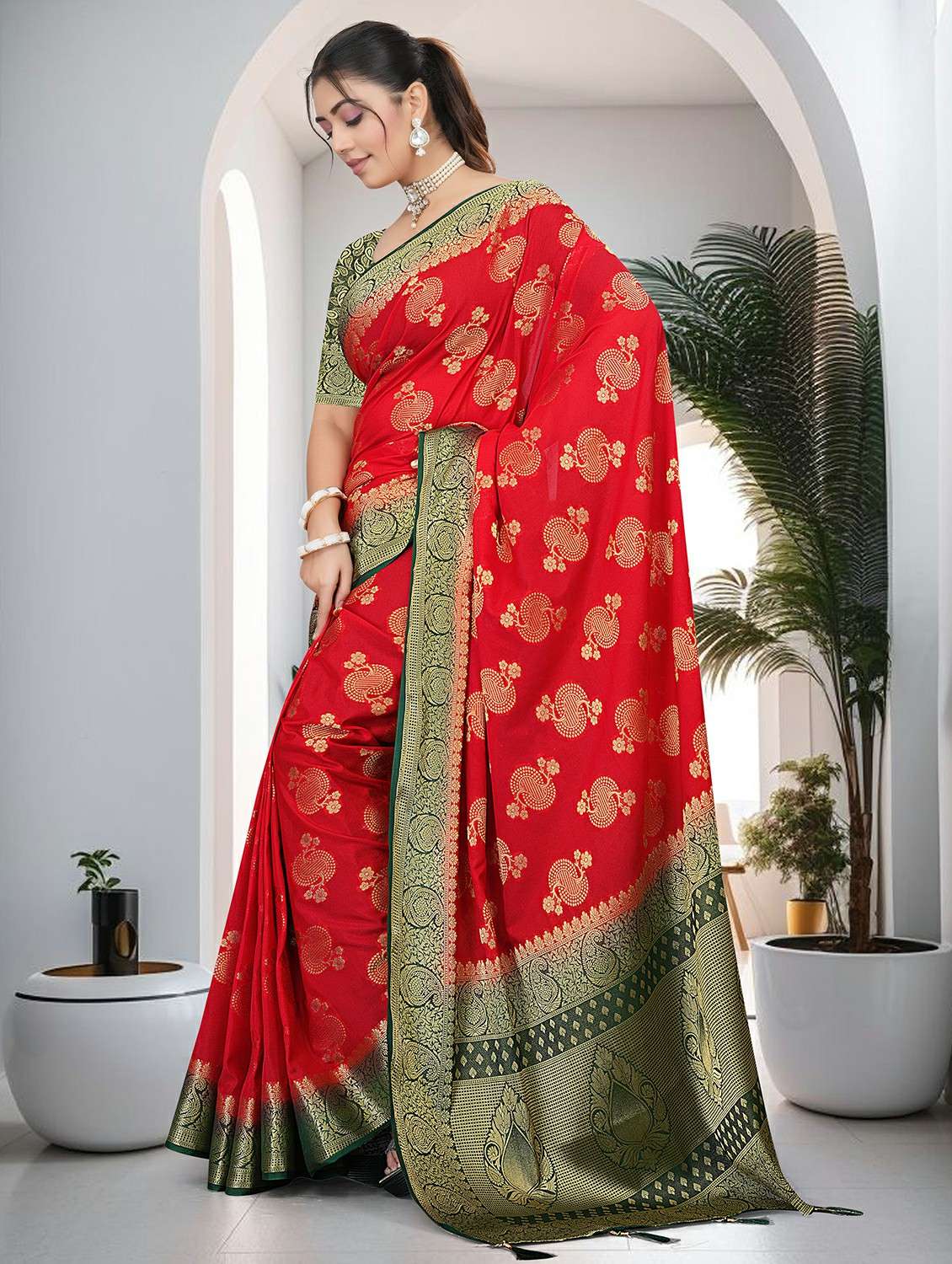 women self design bordered saree with blouse - 22317641 -  Standard Image - 1