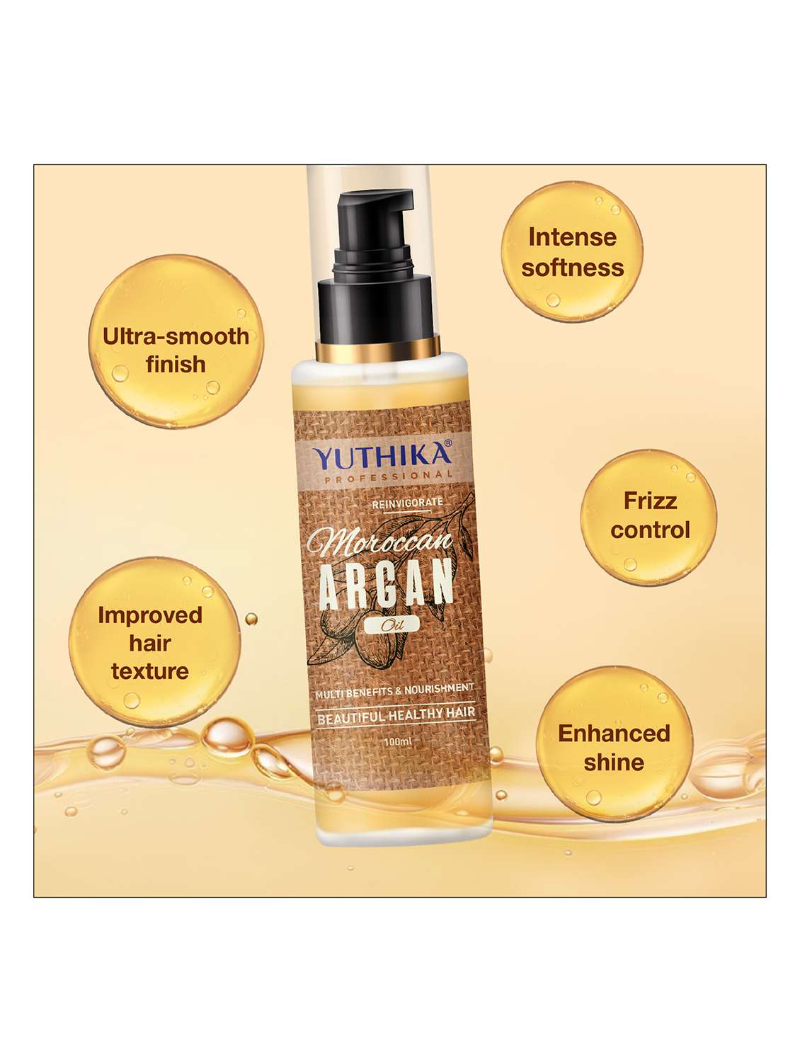 yuthika moroccan argan hair oil for women & men | ultra-smooth & shiny, tames frizz hair oil (100 ml) - 22317643 -  Standard Image - 1