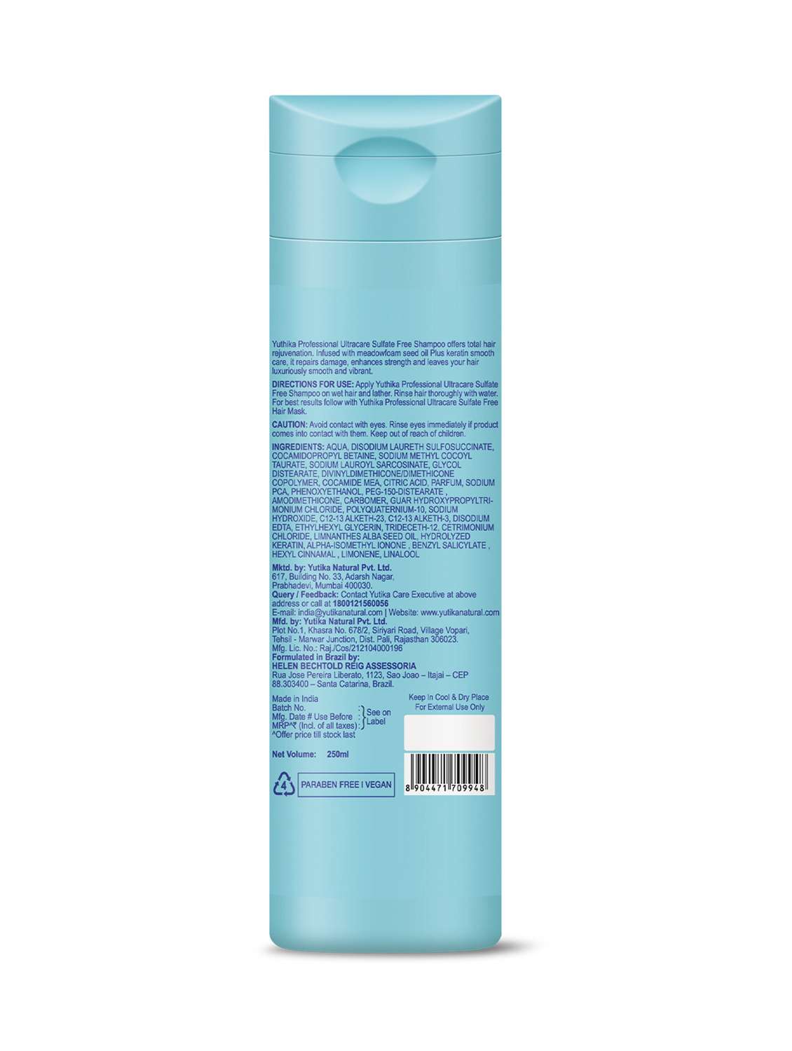 yuthika proffesional ultra sulphate free shampoo 250ml - 22317649 -  Standard Image - 1