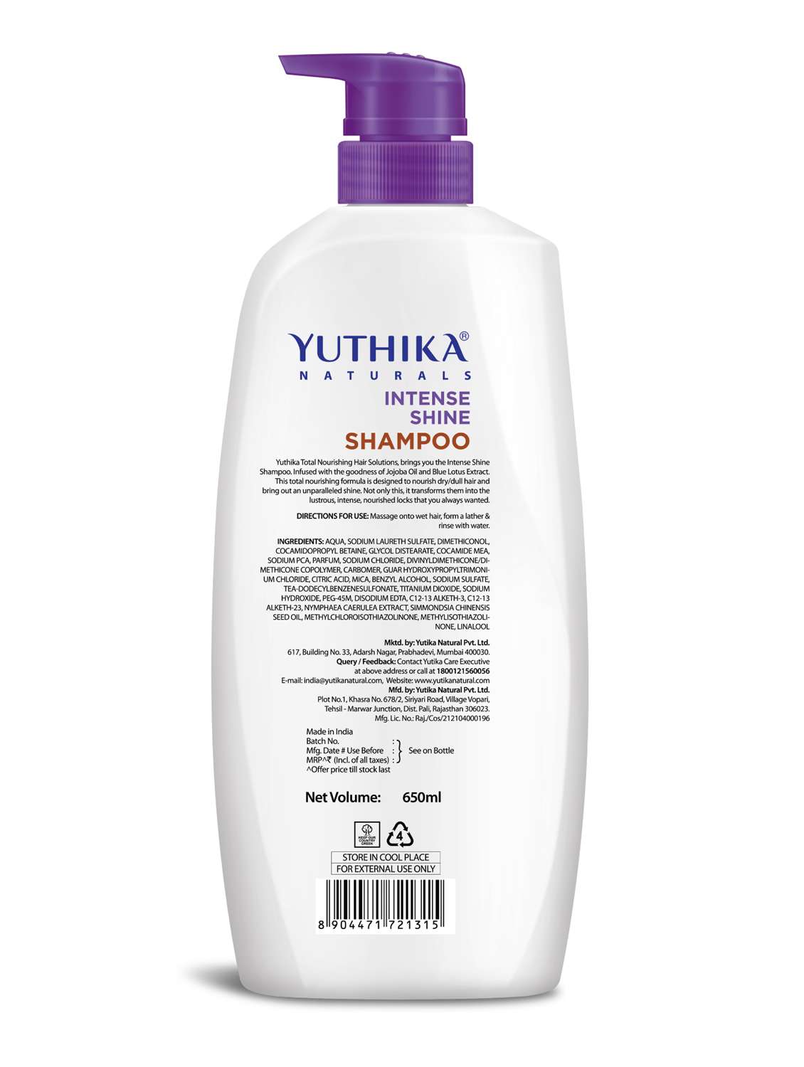 yuthika intense shine shampoo 650ml - 22317724 -  Standard Image - 1