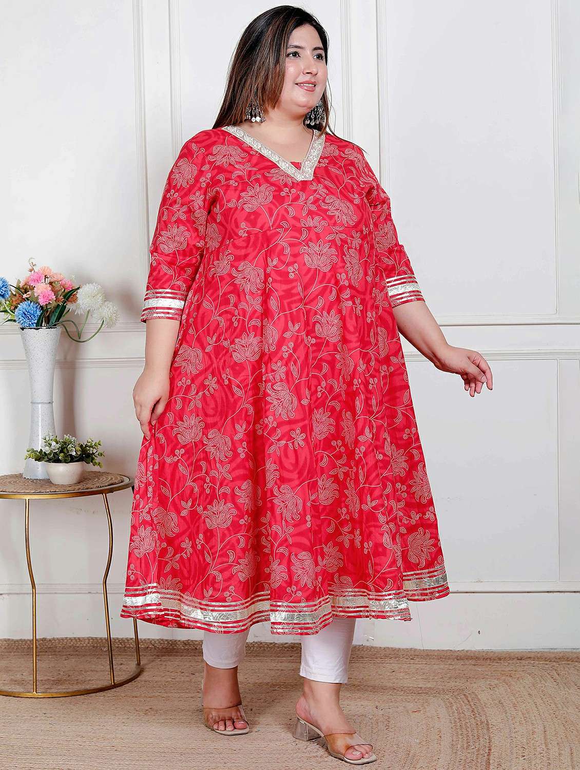 women plus size floral three quarter sleeve anarkali kurta - 22317750 -  Standard Image - 1