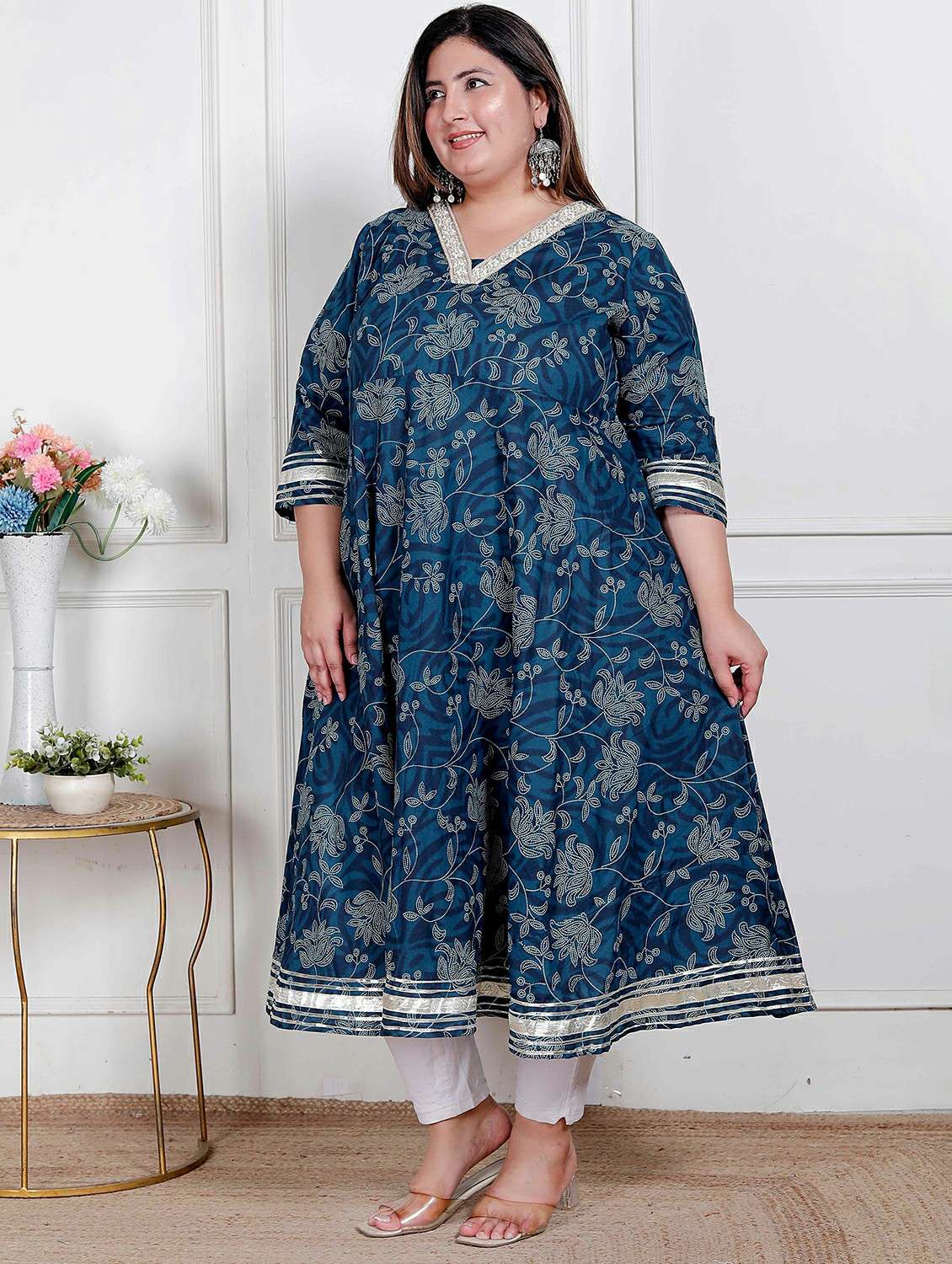women plus size floral three quarter sleeve anarkali kurta - 22317751 -  Standard Image - 1