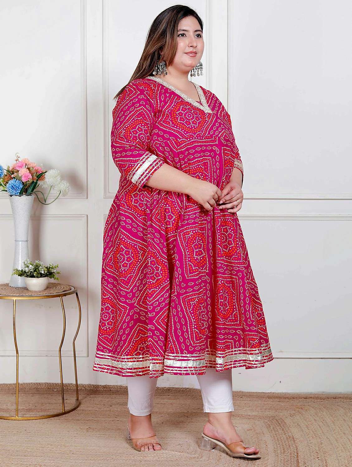 women plus size bandhani three quarter sleeve anarkali kurta - 22317753 -  Standard Image - 1