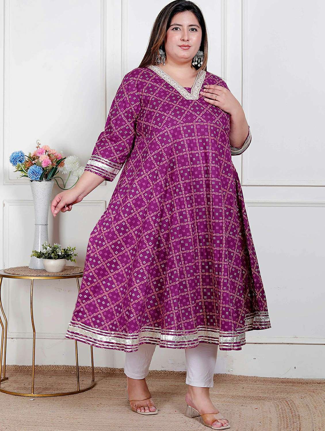 women plus size bandhani three quarter sleeve anarkali kurta - 22317754 -  Standard Image - 1