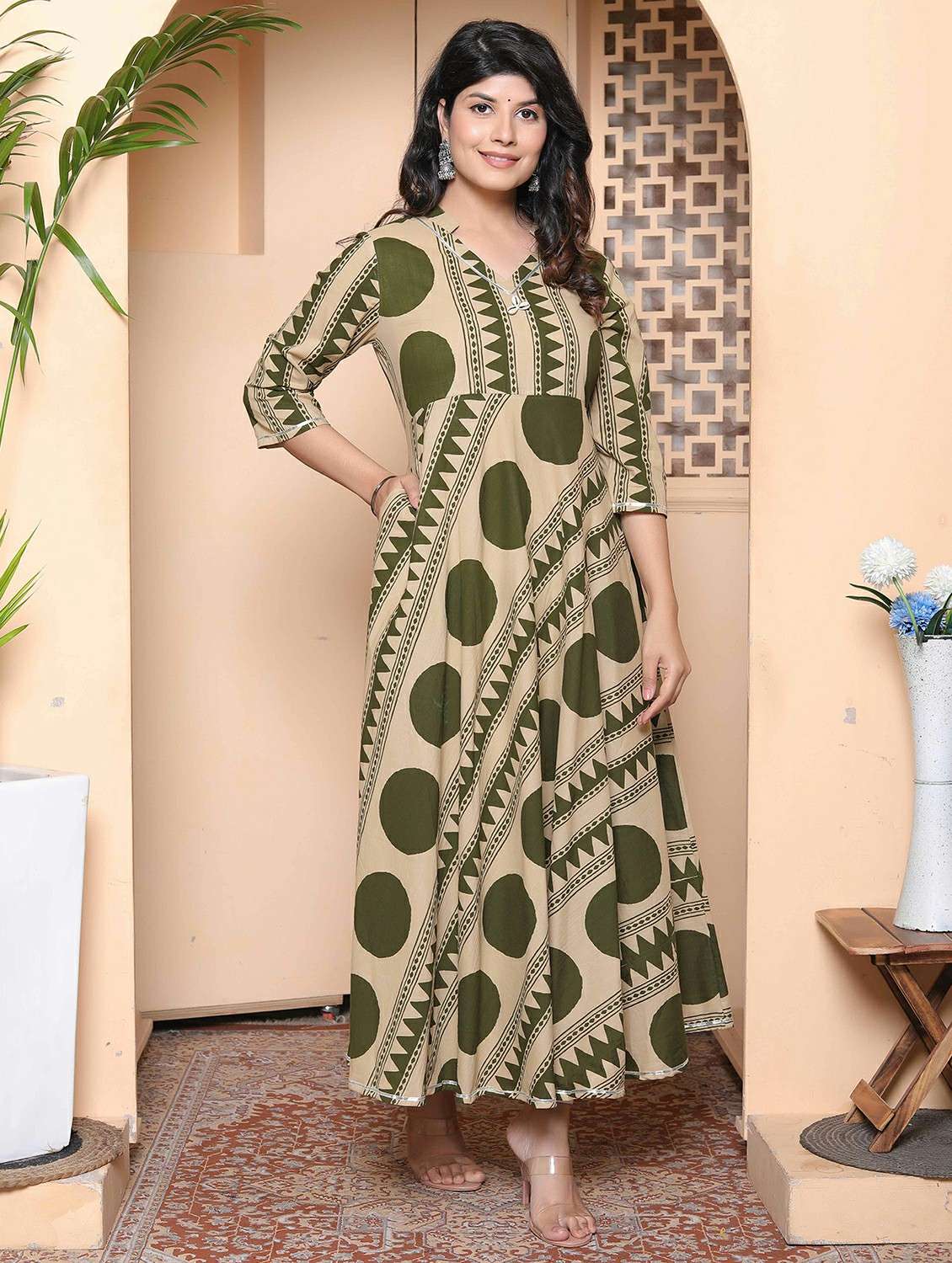 women printed three quarter sleeve anarkali kurta - 22317755 -  Standard Image - 1