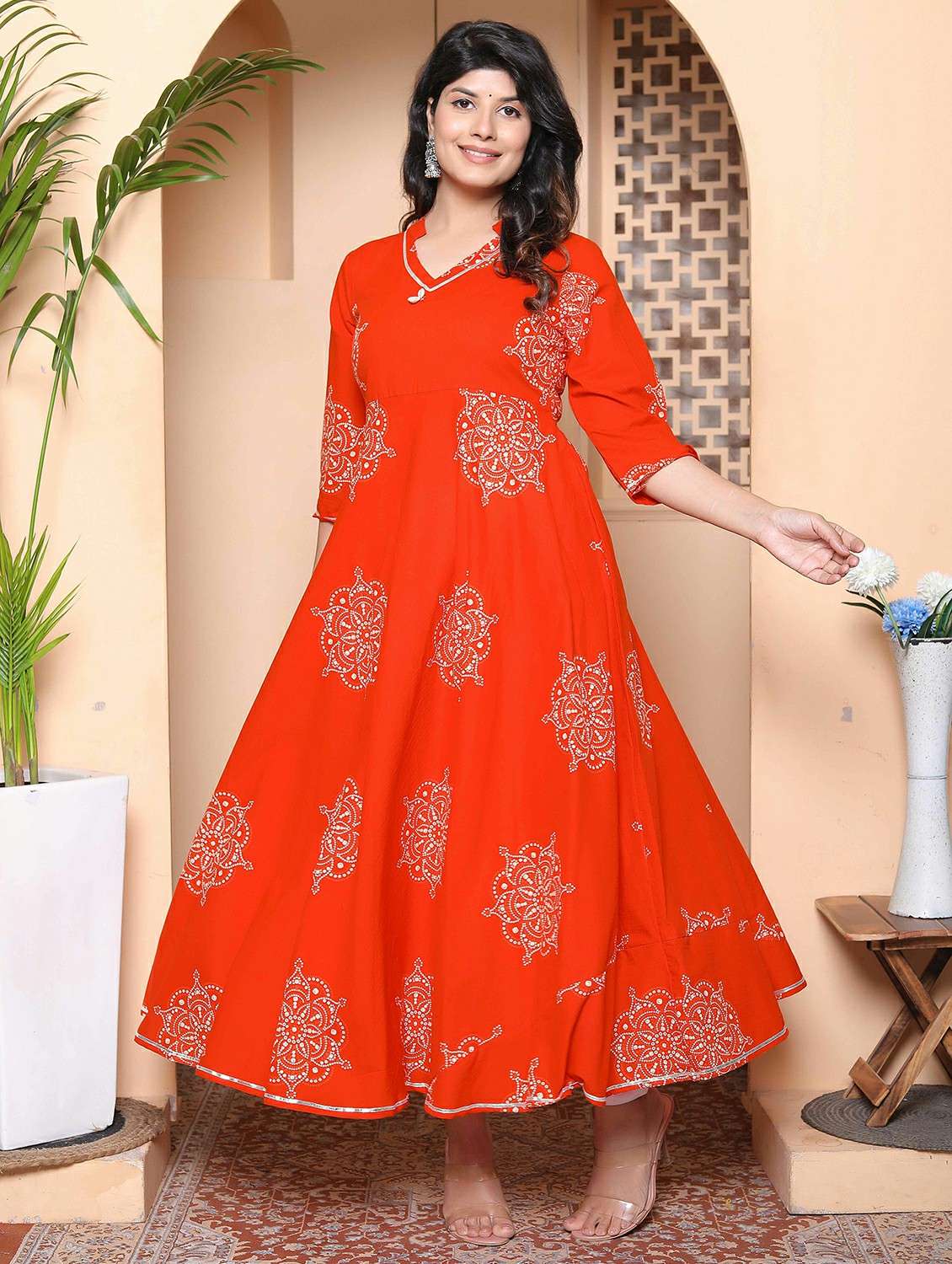 women bandhani three quarter sleeve anarkali kurta - 22317757 -  Standard Image - 1