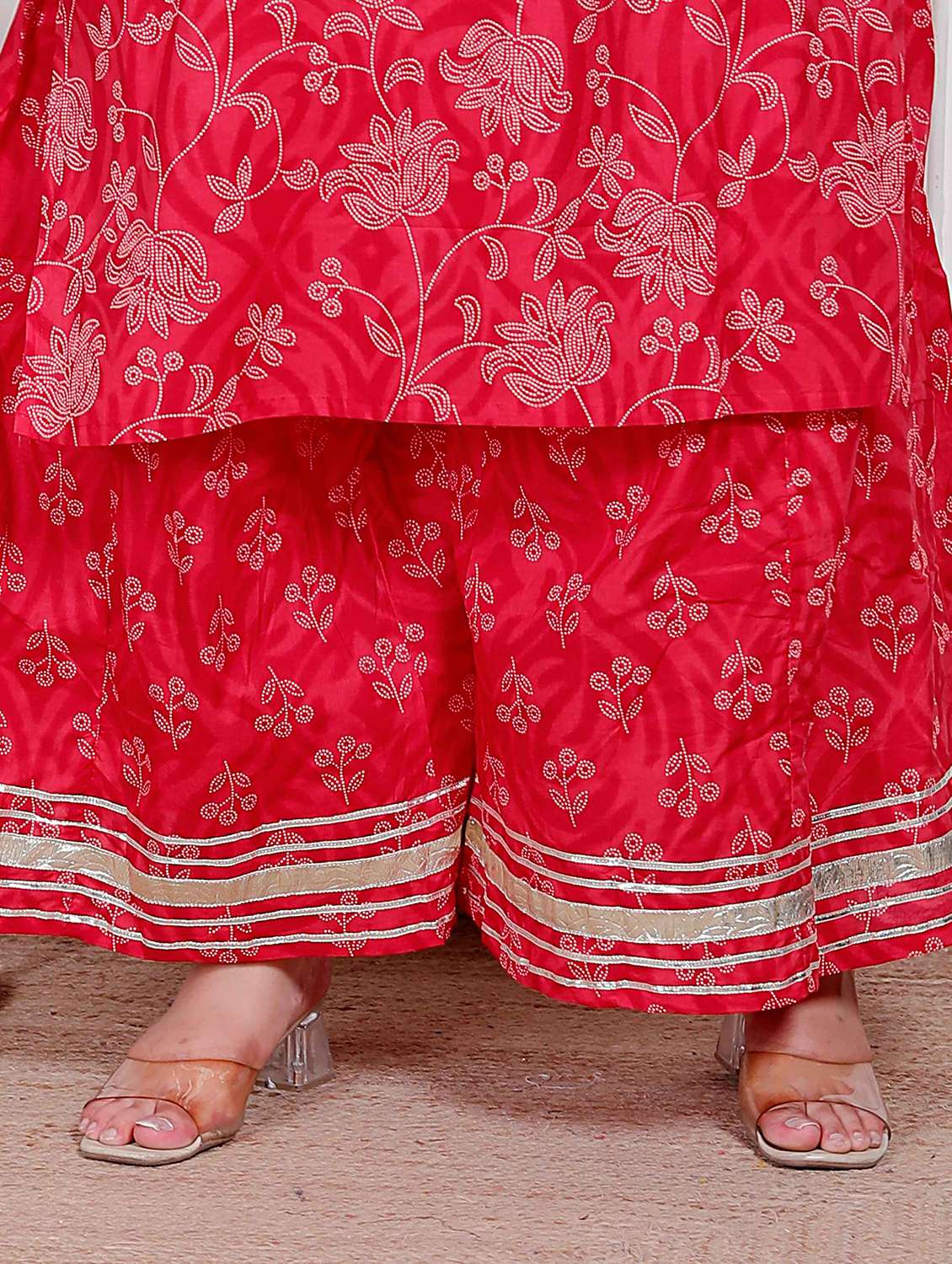 women plus size floral three quarter sleeve kurta palazzo with dupatta set - 22317765 -  Standard Image - 4