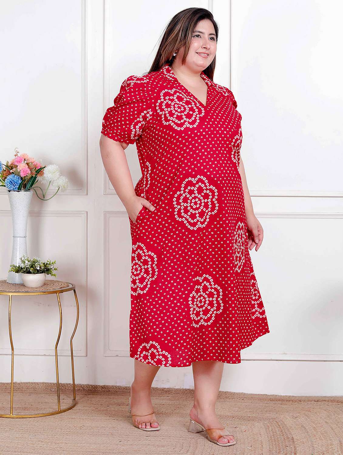 women plus size printed puff sleeve a-line dress - 22317767 -  Standard Image - 1