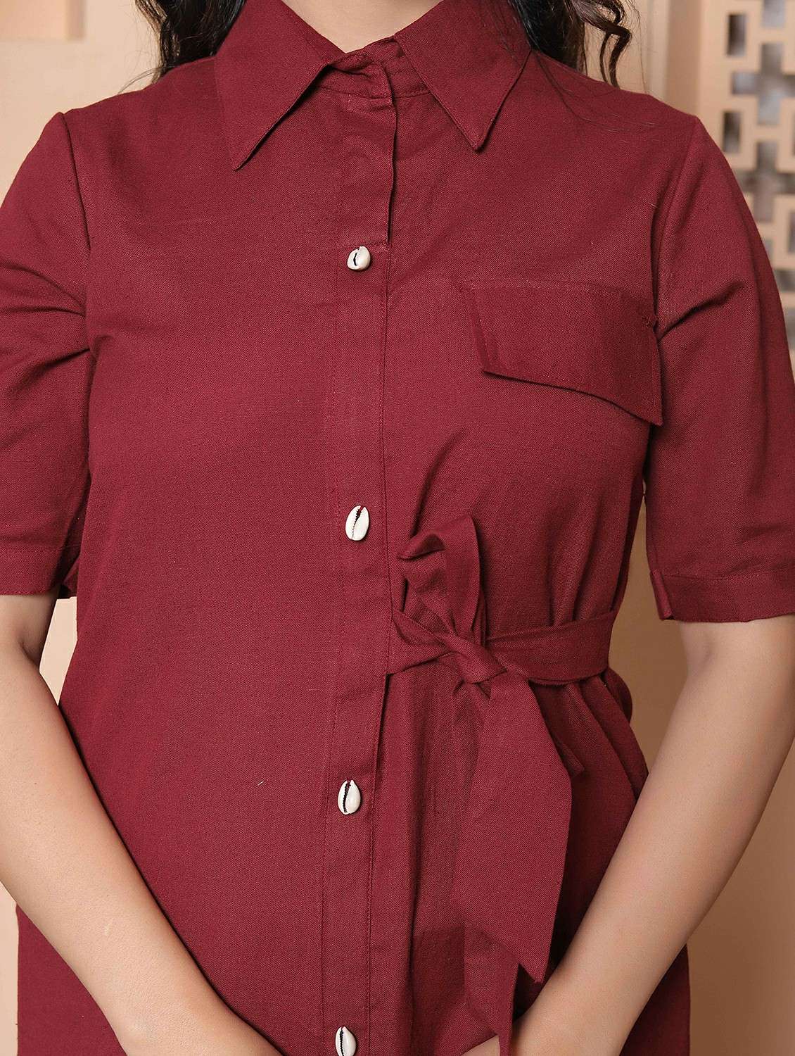 women solid collared short sleeve shirt dress - 22317786 -  Standard Image - 4