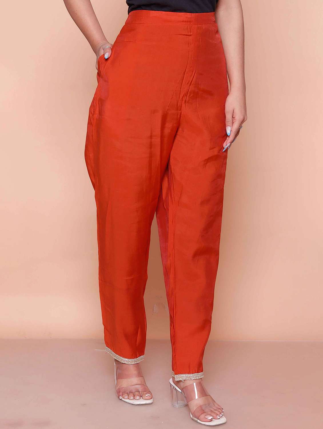 women solid with work three quarter sleeve kurta pant with dupatta set - 22317800 -  Standard Image - 6