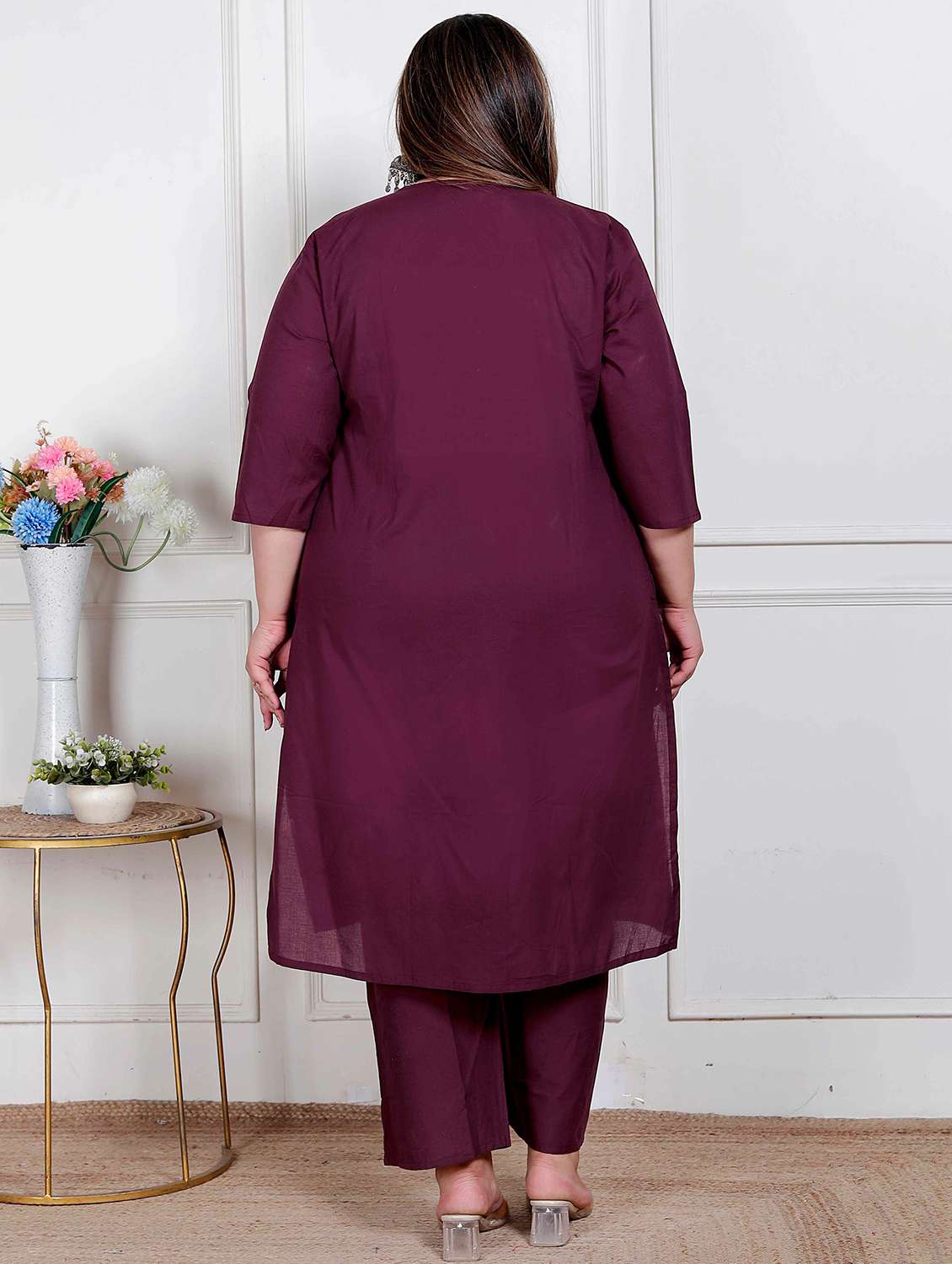 women plus size floral three quarter sleeve kurta set - 22317805 -  Standard Image - 1