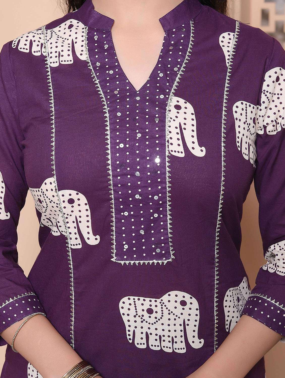 women printed three quarter sleeve kurta pant set - 22317814 -  Standard Image - 4