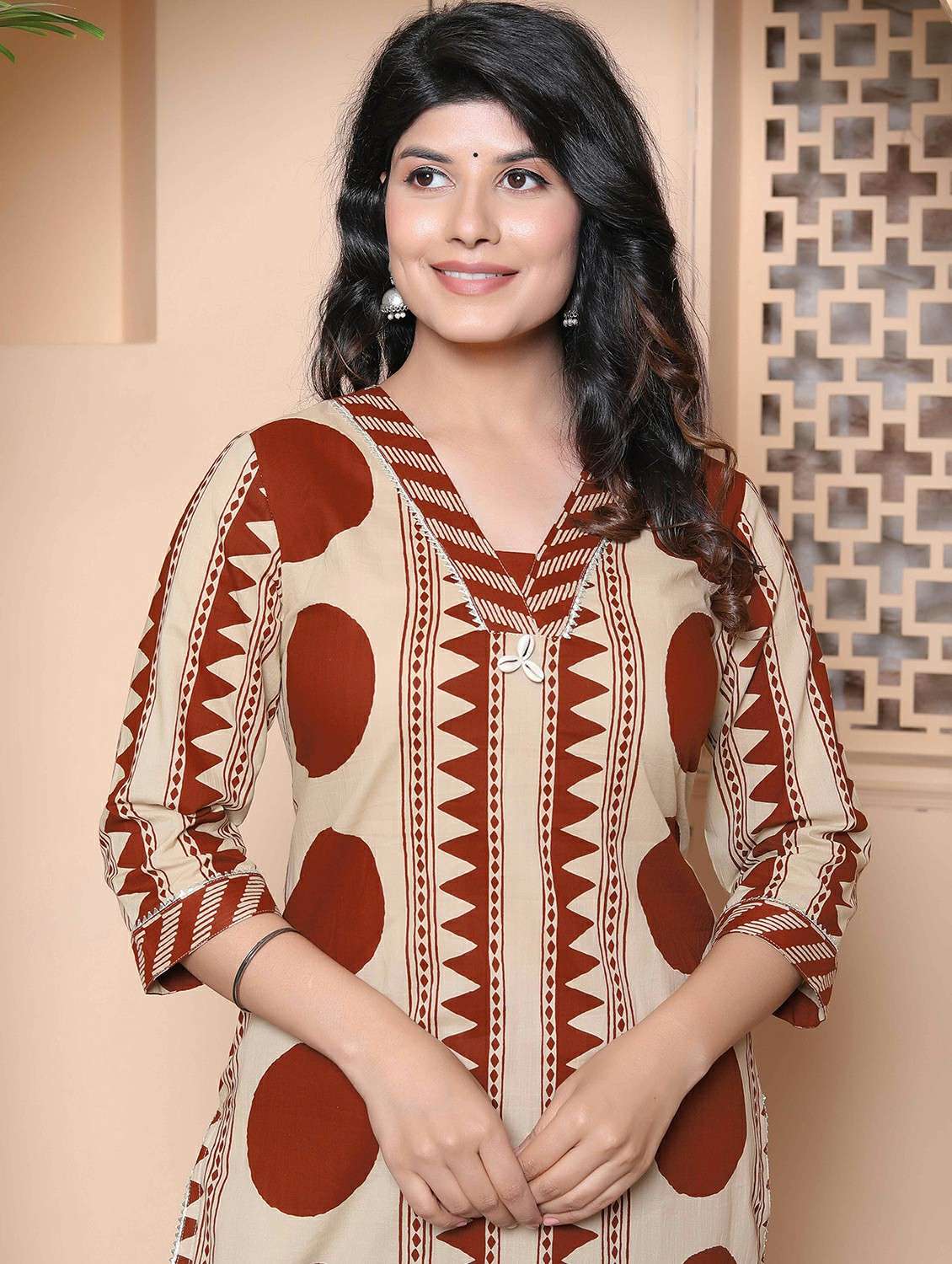 women printed three quarter sleeve kurta pant set - 22317822 -  Standard Image - 4
