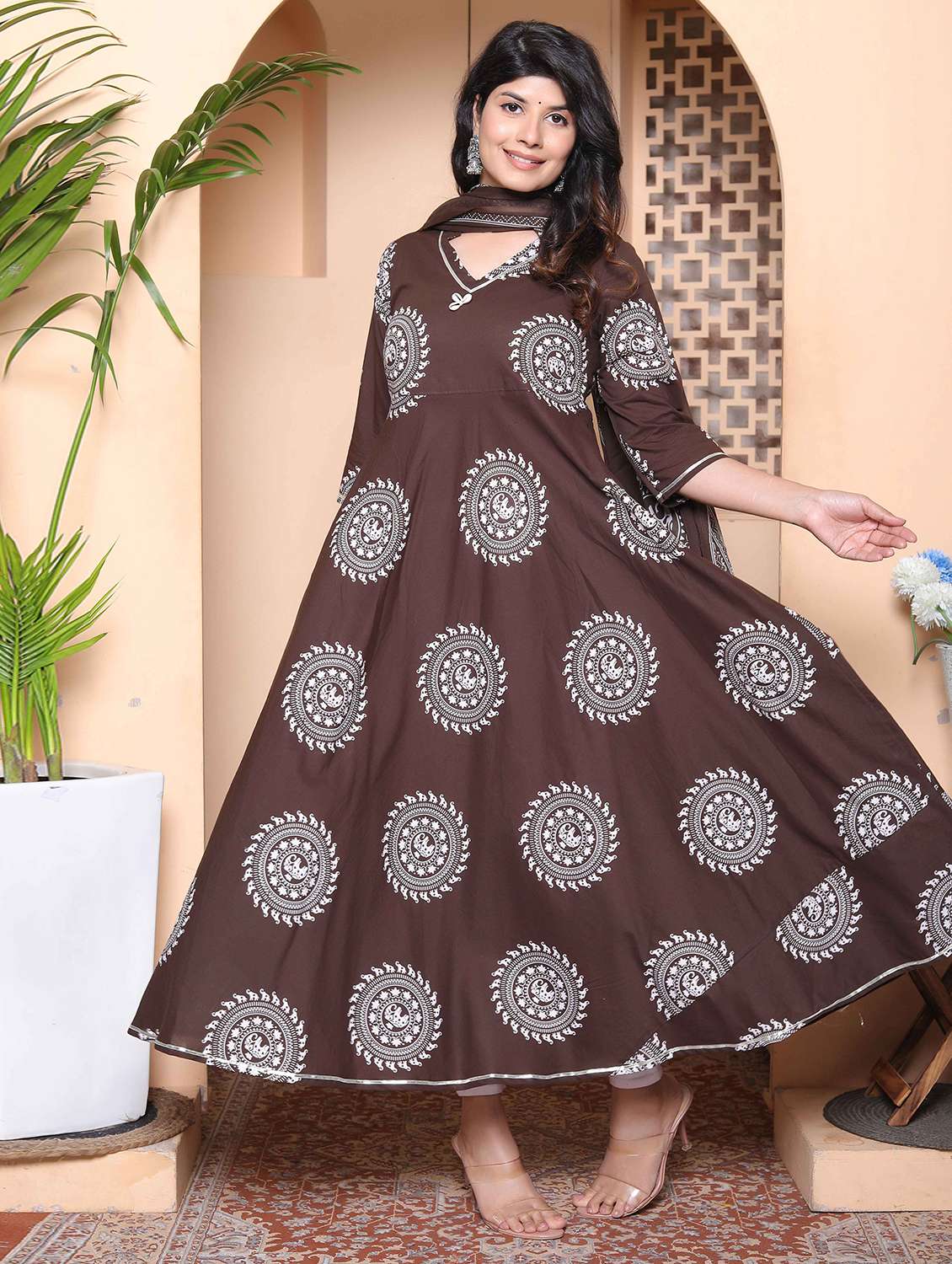women printed three quarter sleeve kurta with dupatta set - 22317824 -  Standard Image - 4