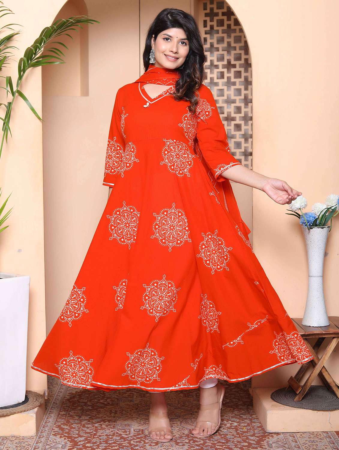 women printed three quarter sleeve kurta with dupatta set - 22317825 -  Standard Image - 4