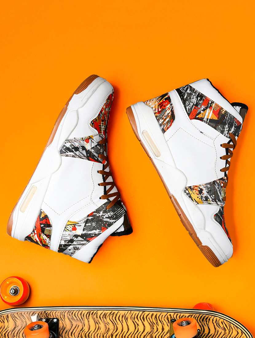 men printed lace up high ankle sneaker