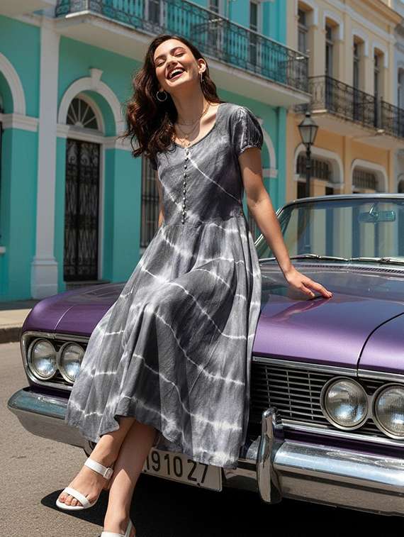 women printed round neck fit & flare dress - 22318670 -  Standard Image - 1