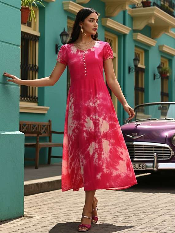 women printed short sleeves fit & flare dress - 22318672 -  Standard Image - 1
