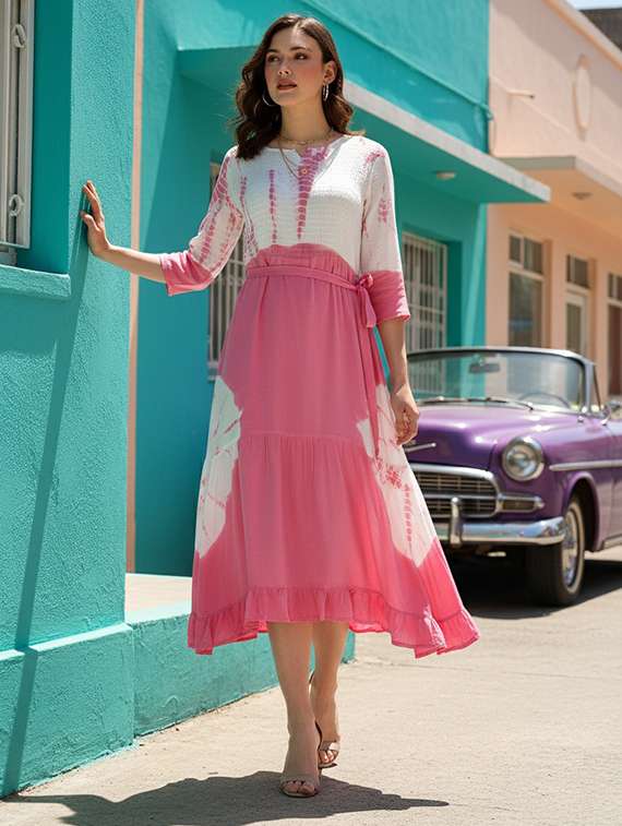 Women Printed Three Quarter Sleeves Fit & Flare Dress - 22318674 -  Standard Image - 1