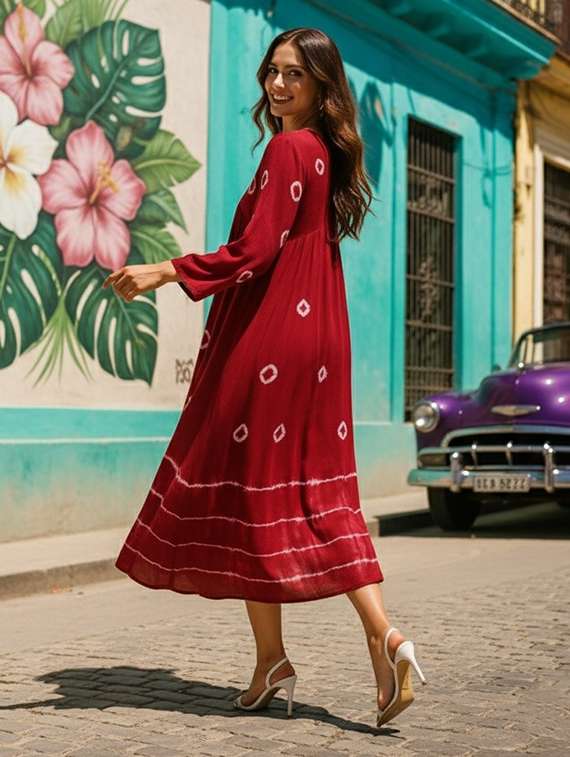 women printed three quarter sleeves fit & flare dress - 22318676 -  Standard Image - 1