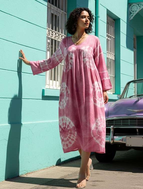 women printed three quarter sleeves fit & flare dress - 22318678 -  Standard Image - 1