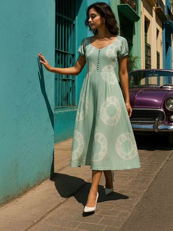 women printed short sleeves a-line dress - 22318683 -  Standard Image - 1