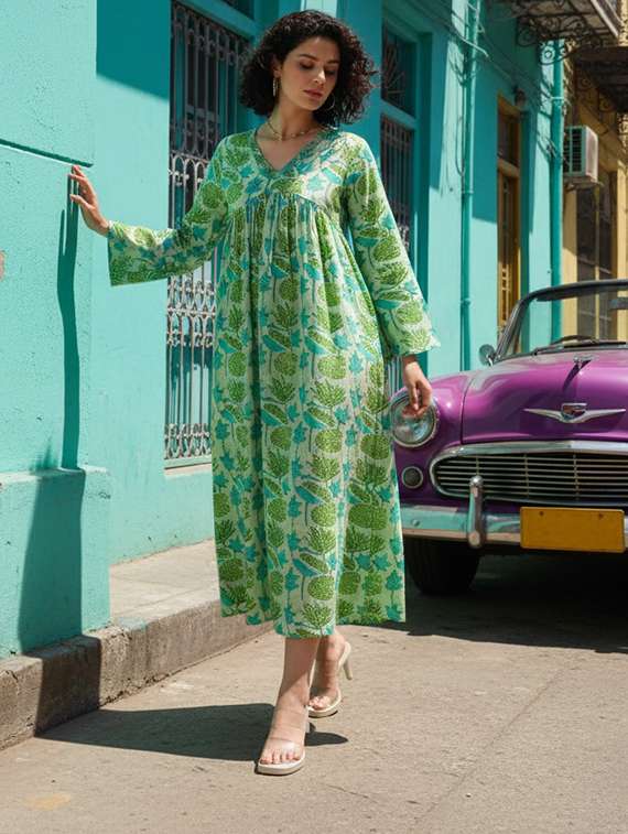 women printed long sleeves a-line dress - 22318685 -  Standard Image - 1