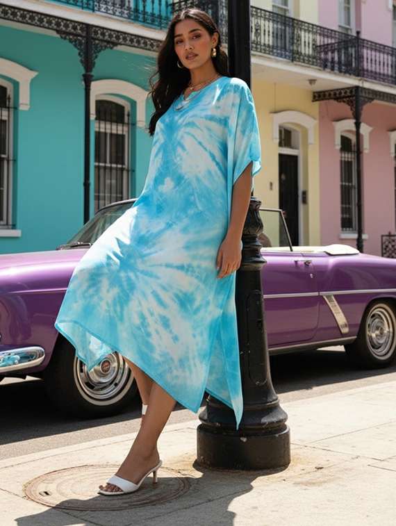 women printed kimono sleeve kaftan dress - 22318694 -  Standard Image - 1