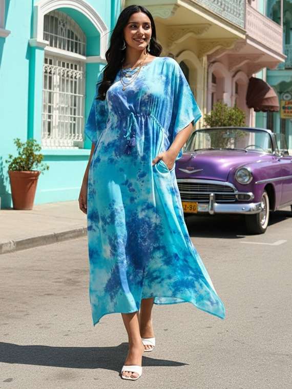 women printed kimono sleeve kaftan dress - 22318696 -  Standard Image - 1